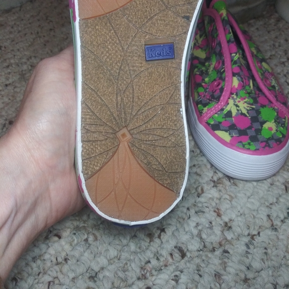 Keds Dahlia Gray Checkerboard Pink, Green, Yellow & Gray Paint Splatter Sneakers - Picture 11 of 12